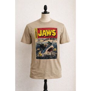 JAWS Movie Graphic T-Shirt Men’s Large Tan “You’re Gonna Need a Bigger Boat” Sha